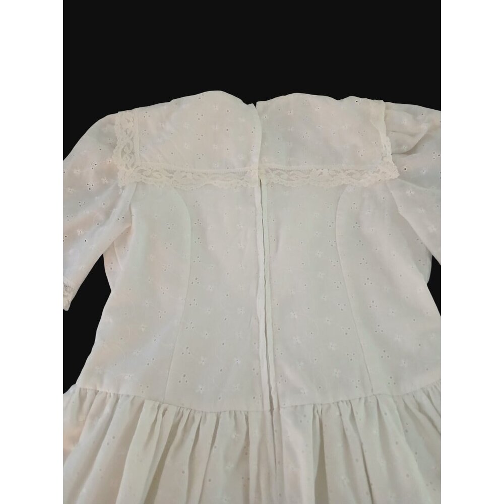 Vintage Britland Girls White Eyelet Lace Dress V Neck Size 14 Prairie Cottage - Picture 14 of 16